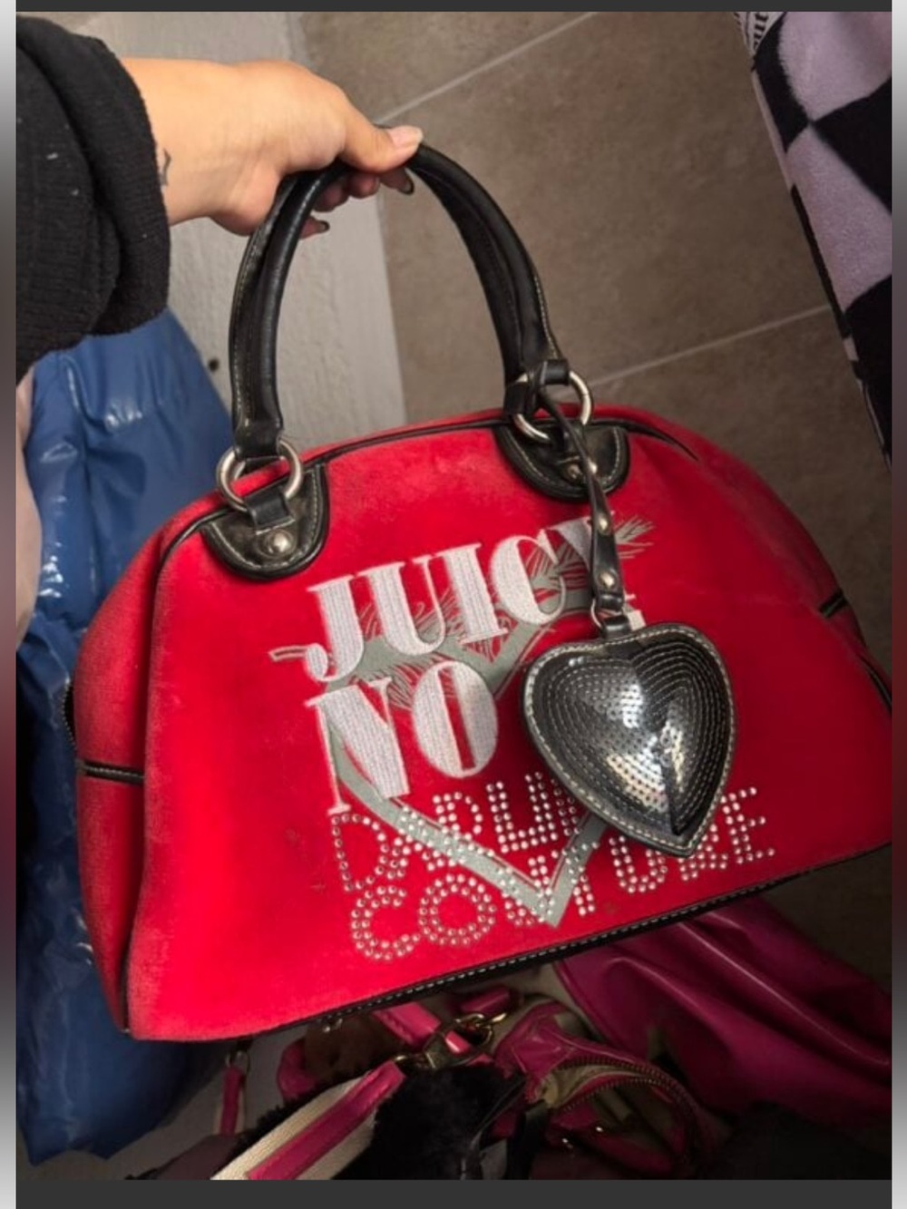 Juicy Y2K Couture Red Satchel with Black Handles and Heart Charm